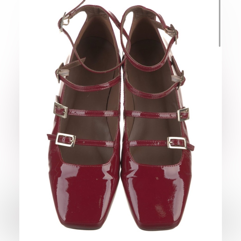 Alohas Patent Leather Triple-Strap Mary Jane Flats in Burgundy